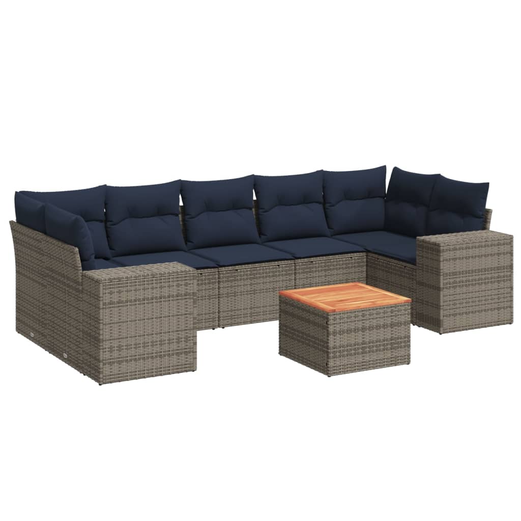 8 Piece Patio Sofa Set with Cushions Gray Poly Rattan