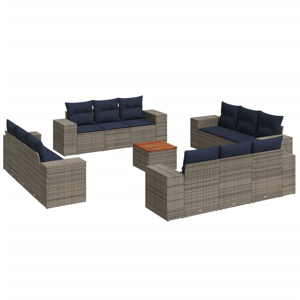 13 Piece Patio Sofa Set with Cushions Gray Poly Rattan