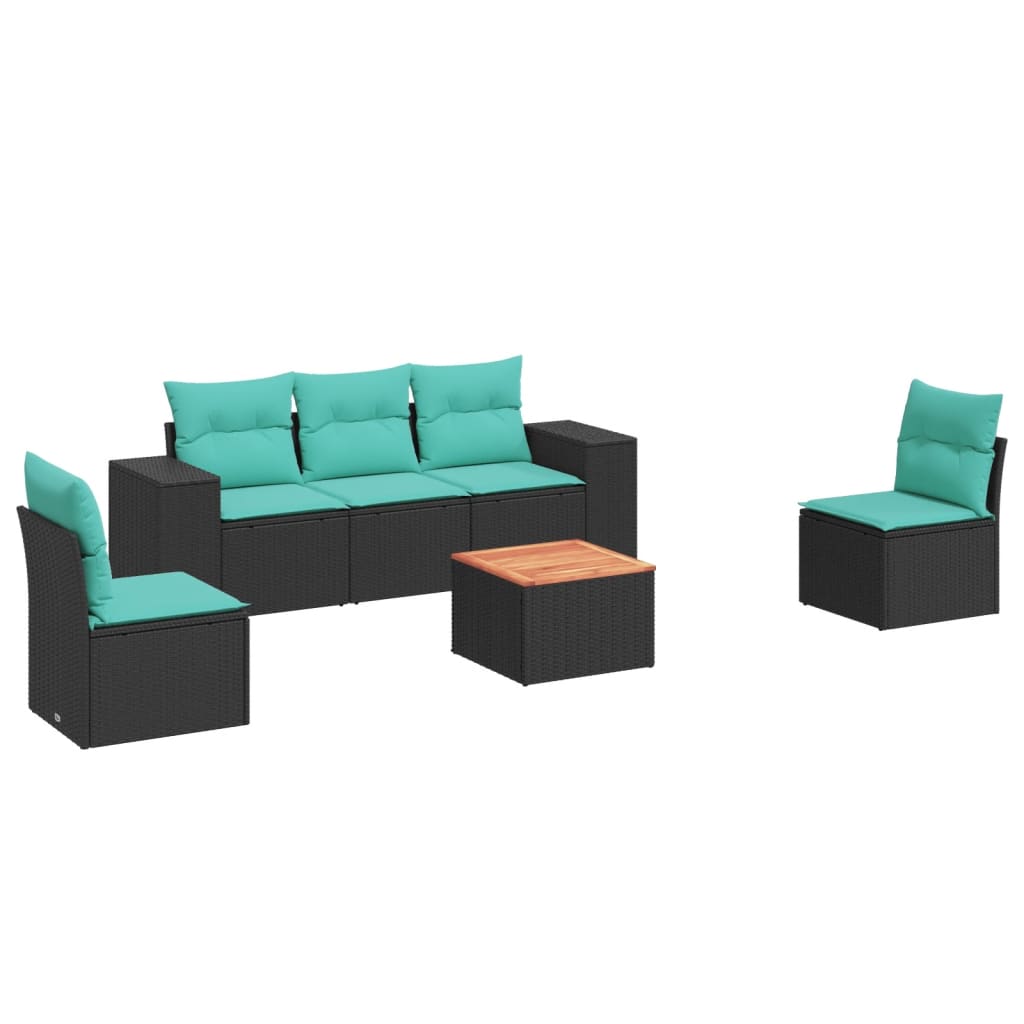 6 Piece Patio Sofa Set with Cushions Black Poly Rattan