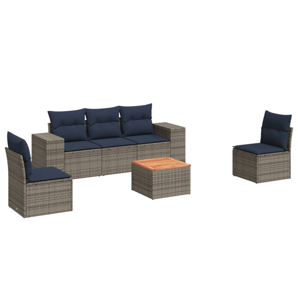 6 Piece Patio Sofa Set with Cushions Gray Poly Rattan
