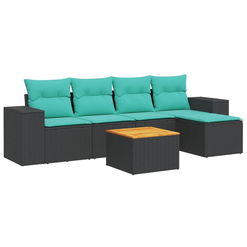 6 Piece Patio Sofa Set with Cushions Black Poly Rattan