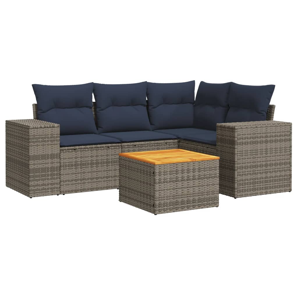 5 Piece Patio Sofa Set with Cushions Gray Poly Rattan
