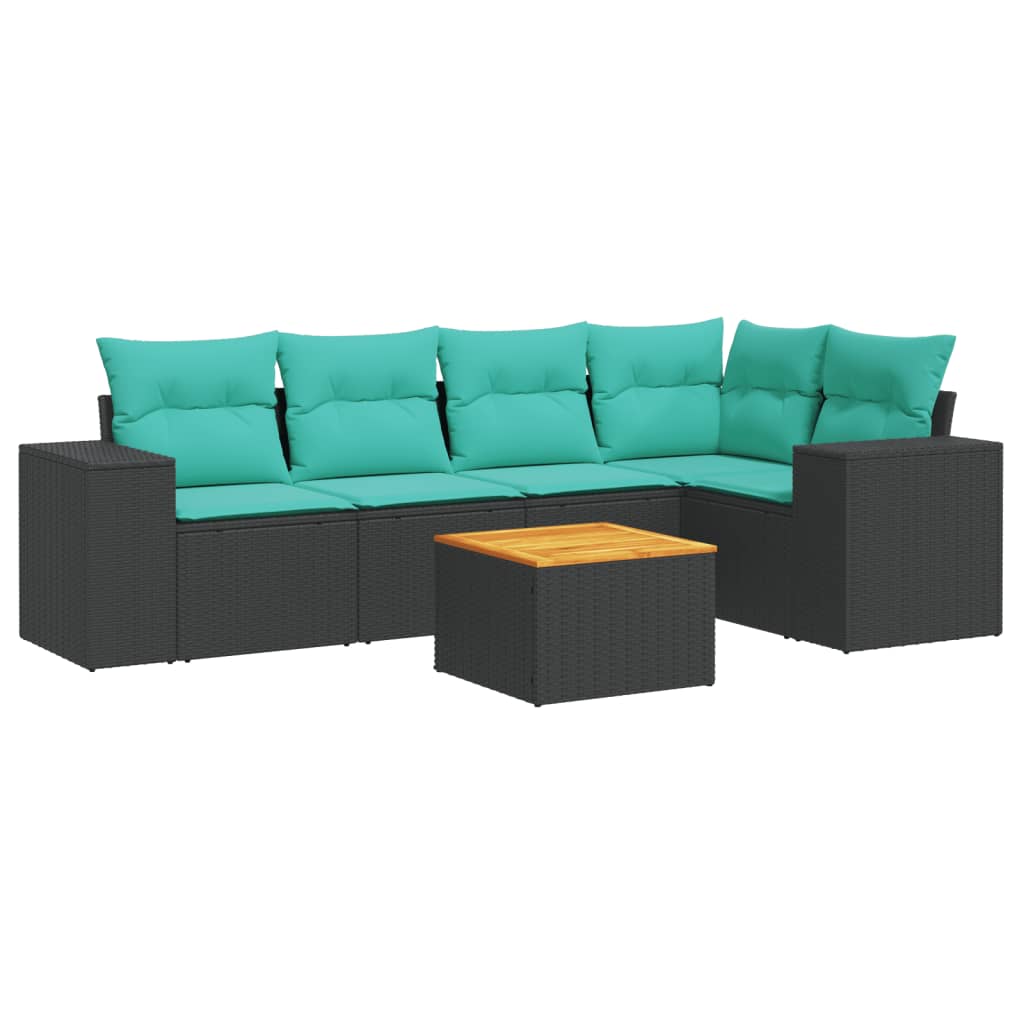 6 Piece Patio Sofa Set with Cushions Black Poly Rattan