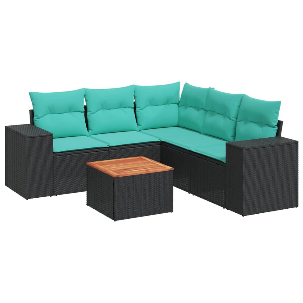 6 Piece Patio Sofa Set with Cushions Black Poly Rattan