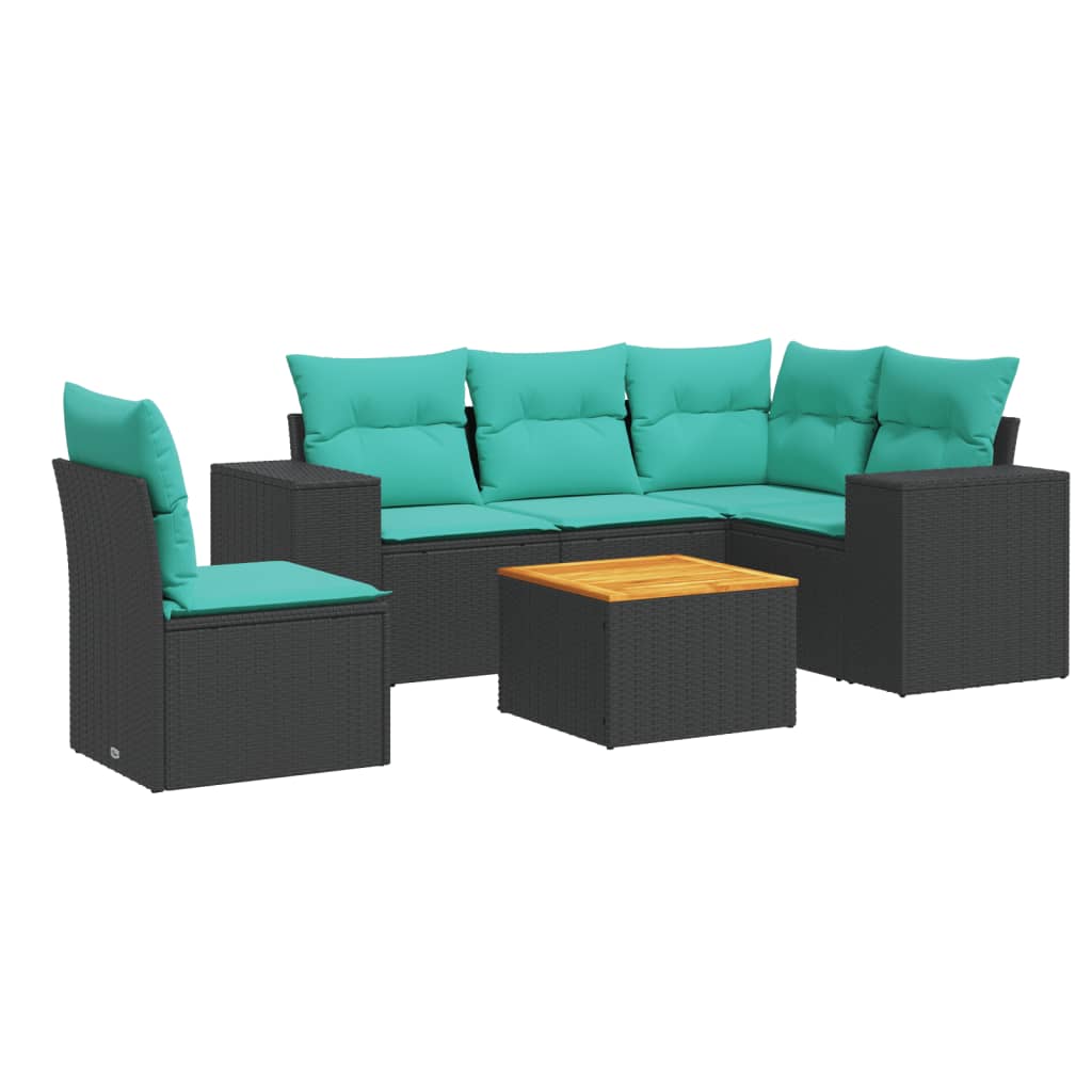6 Piece Patio Sofa Set with Cushions Black Poly Rattan
