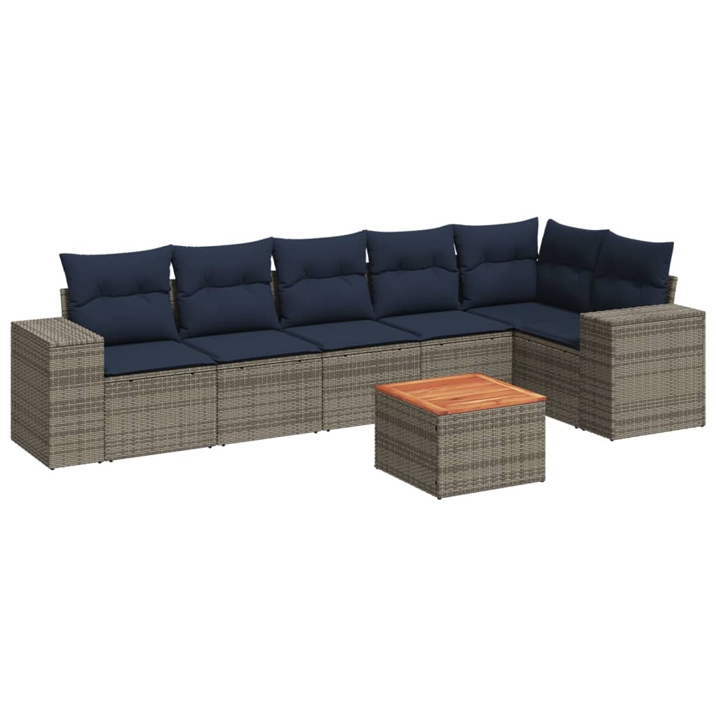 7 Piece Patio Sofa Set with Cushions Gray Poly Rattan