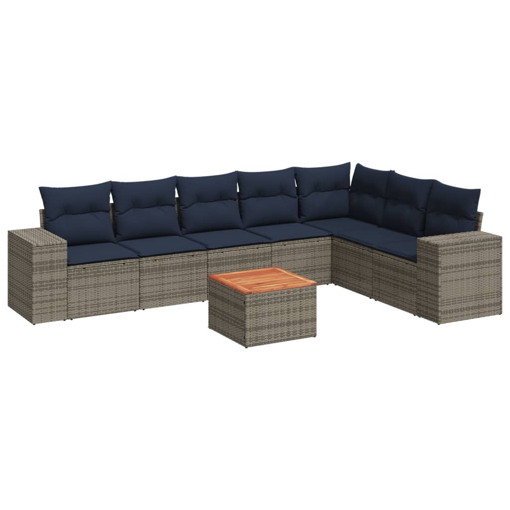 8 Piece Patio Sofa Set with Cushions Gray Poly Rattan