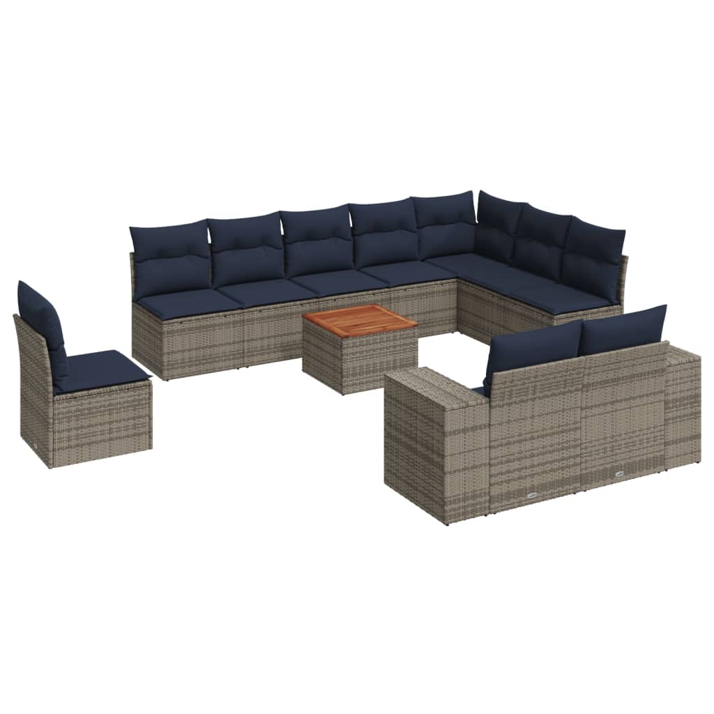 11 Piece Patio Sofa Set with Cushions Gray Poly Rattan