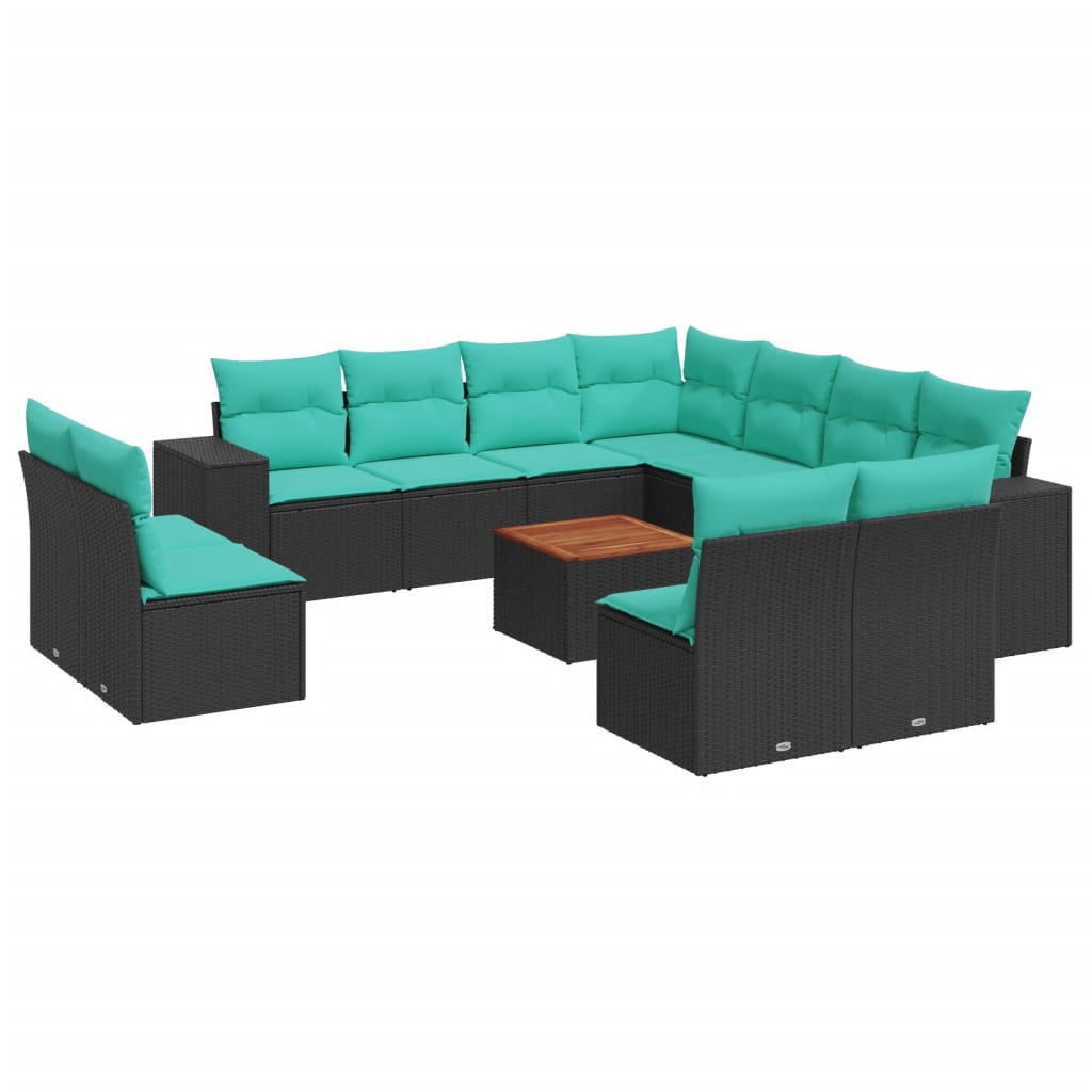 12 Piece Patio Sofa Set with Cushions Black Poly Rattan