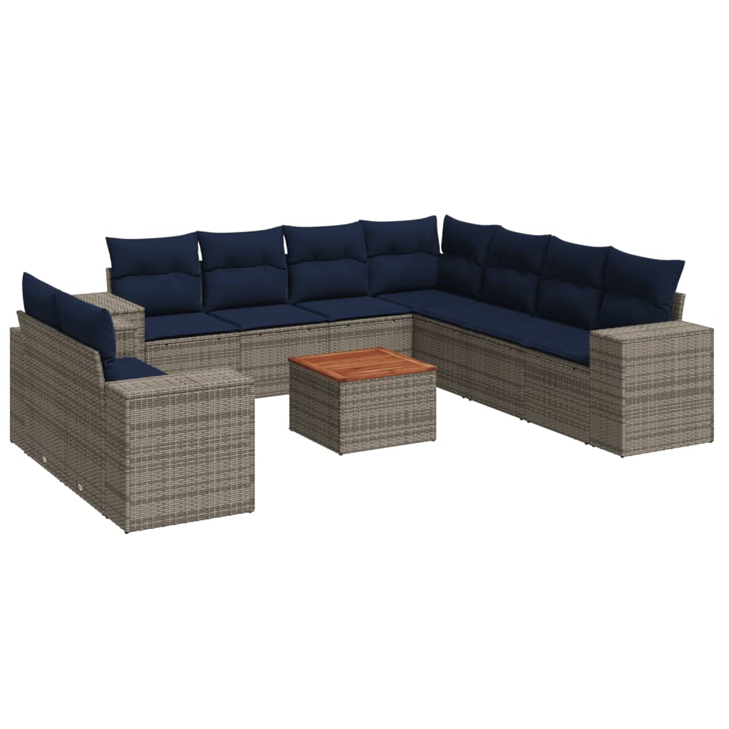 10 Piece Patio Sofa Set with Cushions Gray Poly Rattan