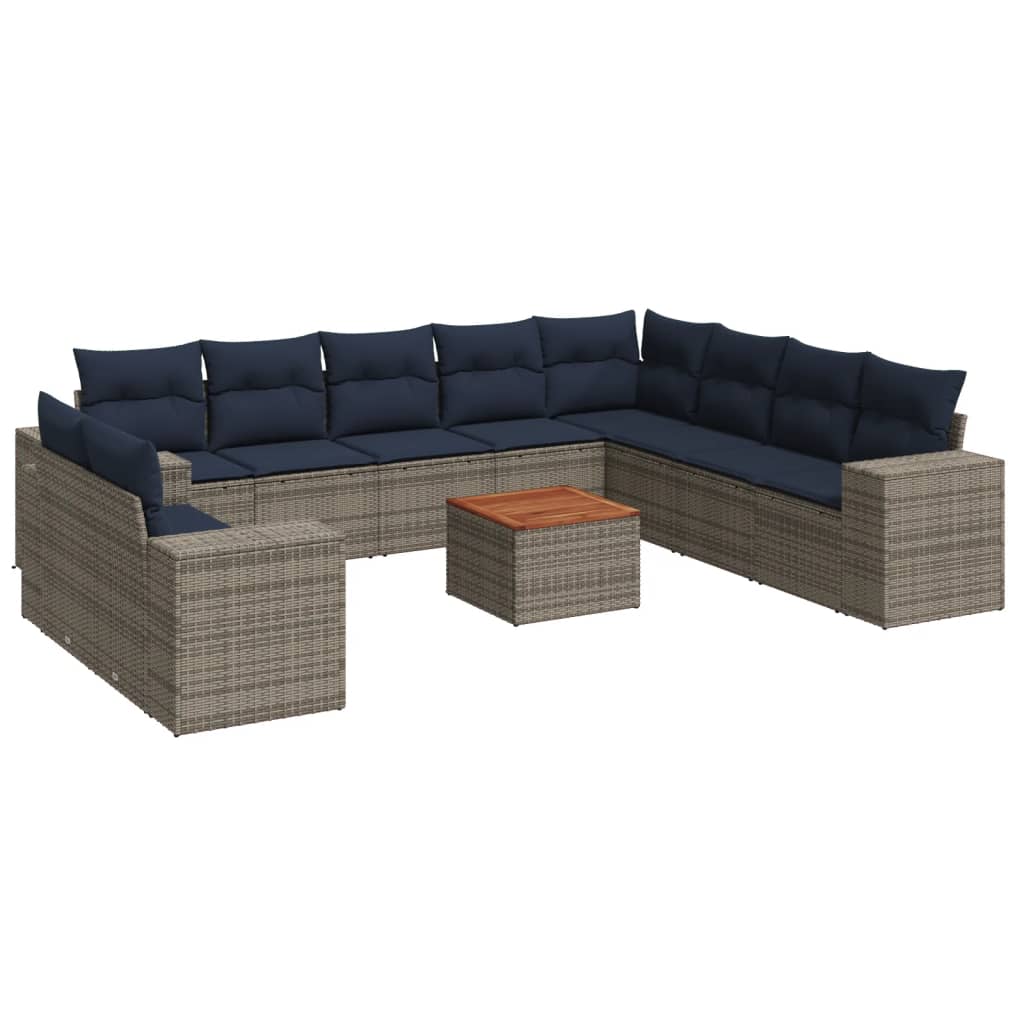 11 Piece Patio Sofa Set with Cushions Gray Poly Rattan