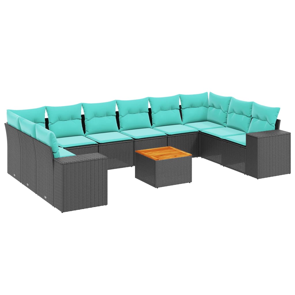 11 Piece Garden Sofa Set with Cushions Black Poly Rattan