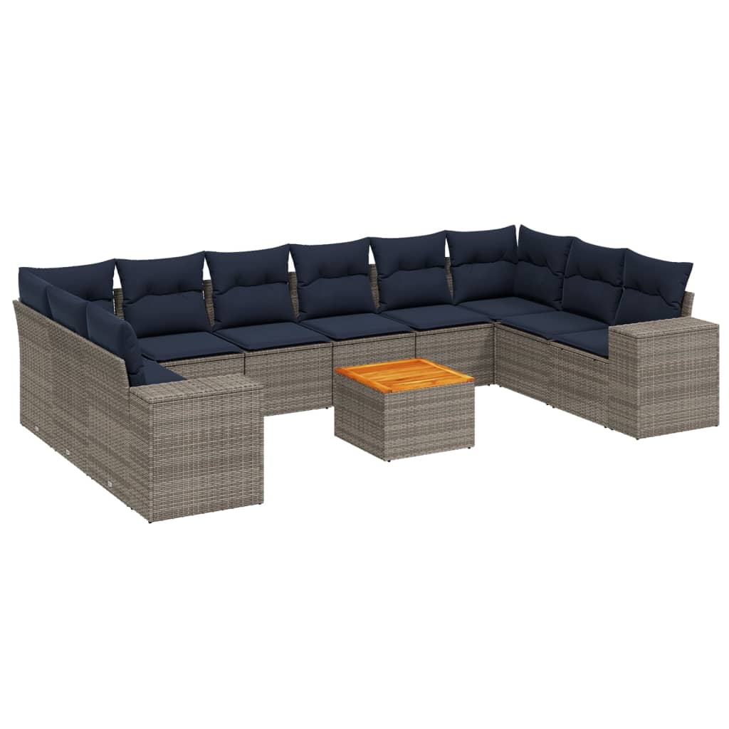 11 Piece Garden Sofa Set with Cushions Grey Poly Rattan