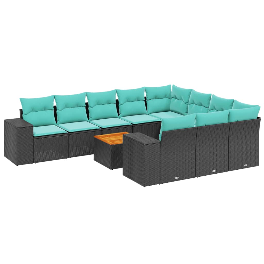 11 Piece Garden Sofa Set with Cushions Black Poly Rattan