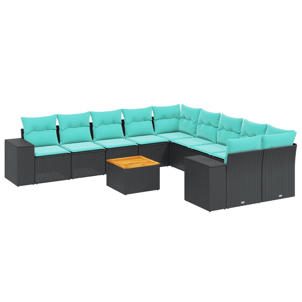 11 Piece Garden Sofa Set with Cushions Black Poly Rattan