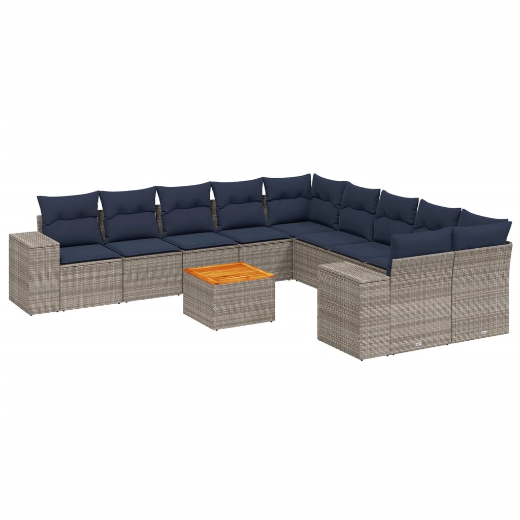 11 Piece Garden Sofa Set with Cushions Grey Poly Rattan