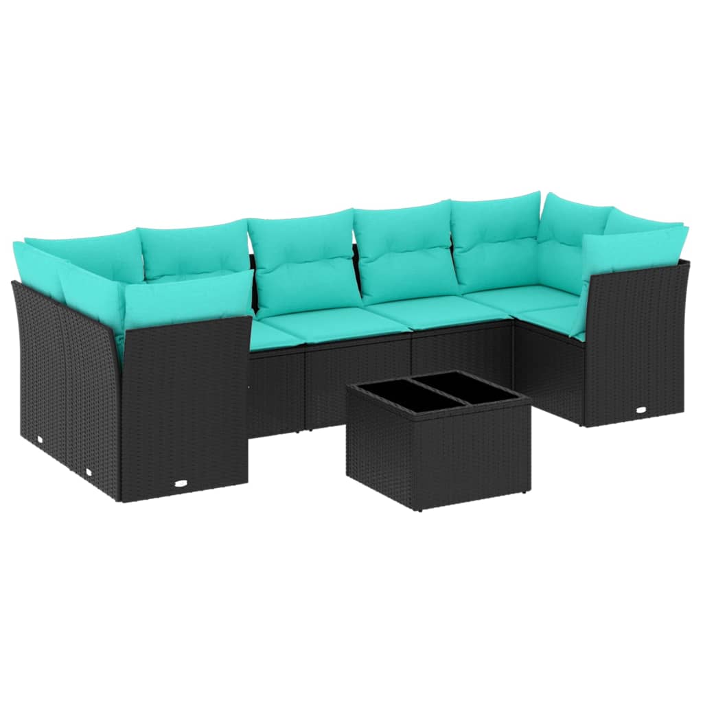 8 Piece Patio Sofa Set with Cushions Black Poly Rattan