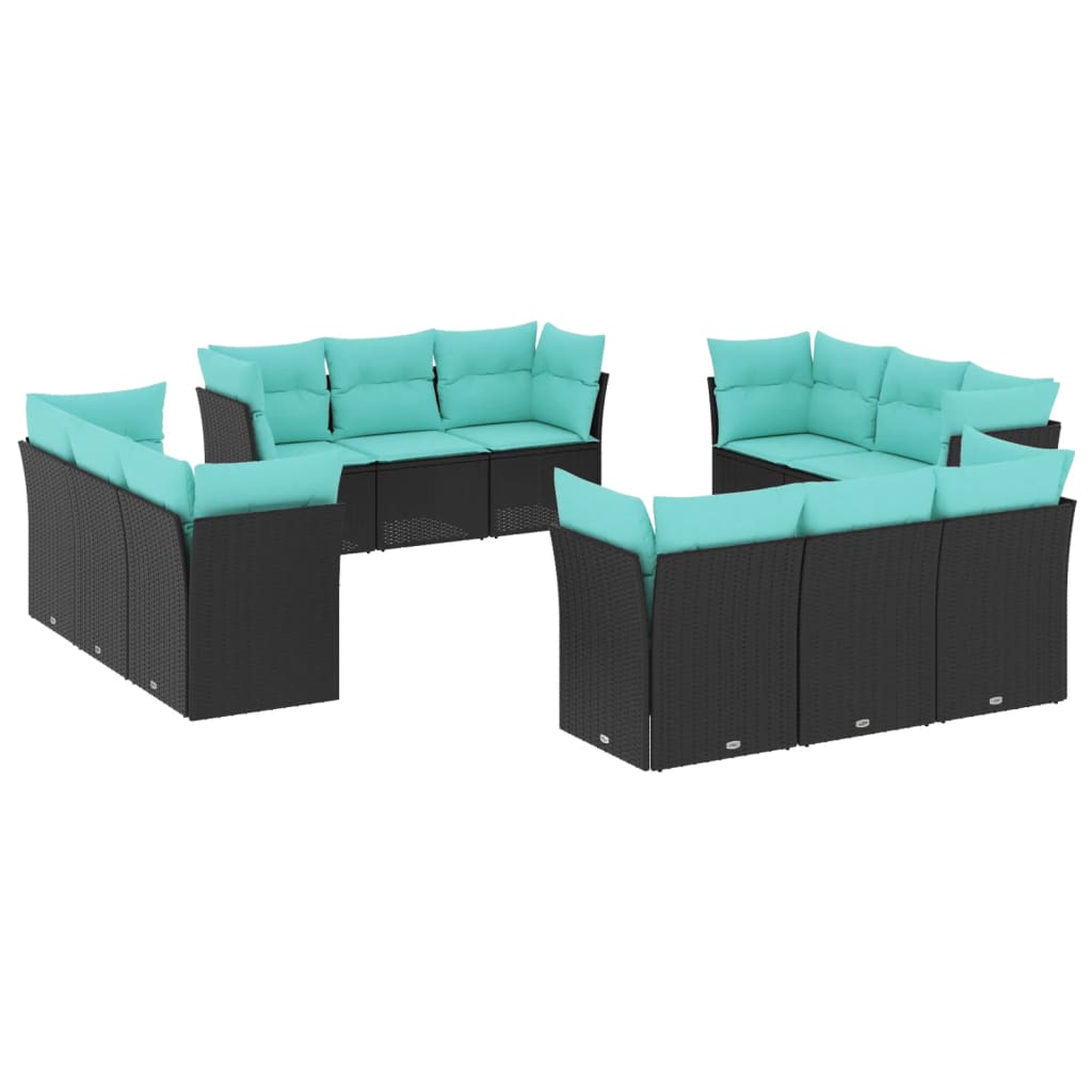 12 Piece Patio Sofa Set with Cushions Black Poly Rattan