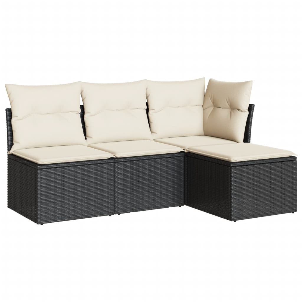 Garden Sofa Set Black PE rattan 4 Piece Adjustable Feet