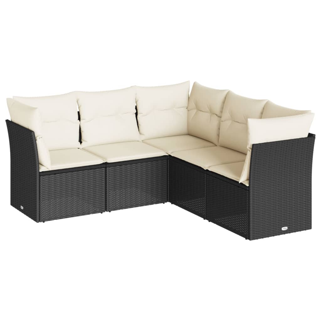 Garden Sofa Set Black PE Rattan Large Removable Covers