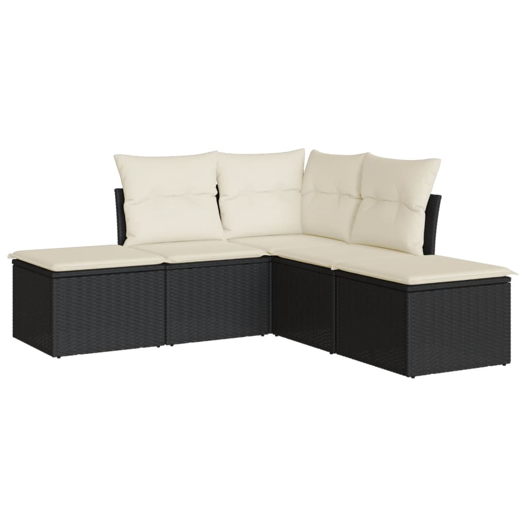 5 Piece Patio Sofa Set with Cushions Black Poly Rattan
