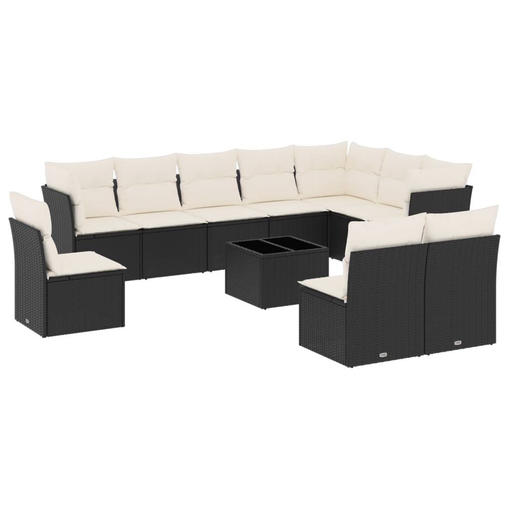 Garden Sofa Set Black with Cream White Cushions