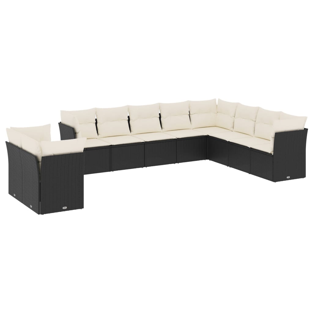 Garden Sofa Set Black PE Rattan Large Adjustable Feet