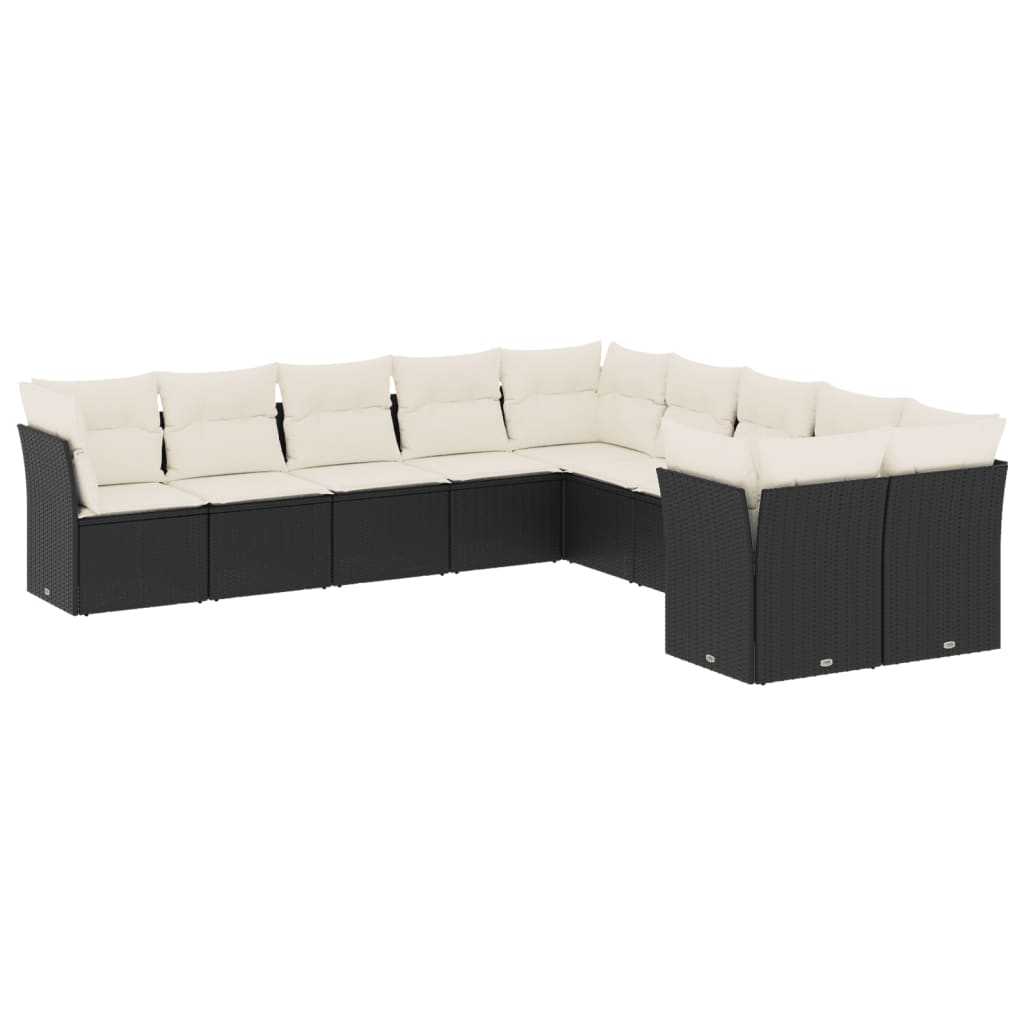Garden Sofa Set Black PE rattan, powder-coated steel, 100% polyester