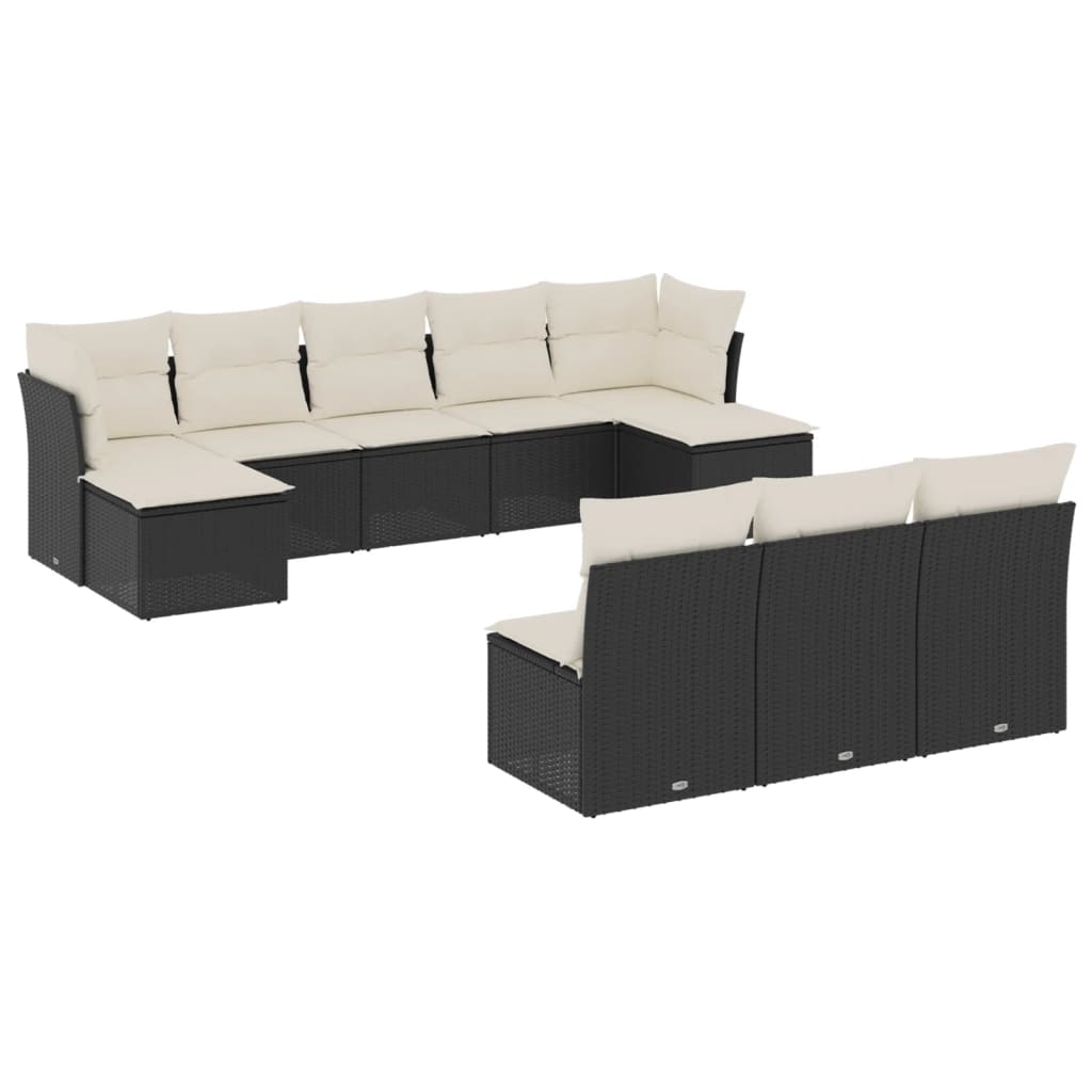 Garden Sofa Set Black PE rattan 10-piece set Adjustable Feet