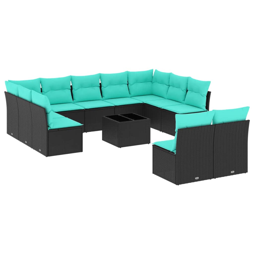 12 Piece Patio Sofa Set with Cushions Black Poly Rattan