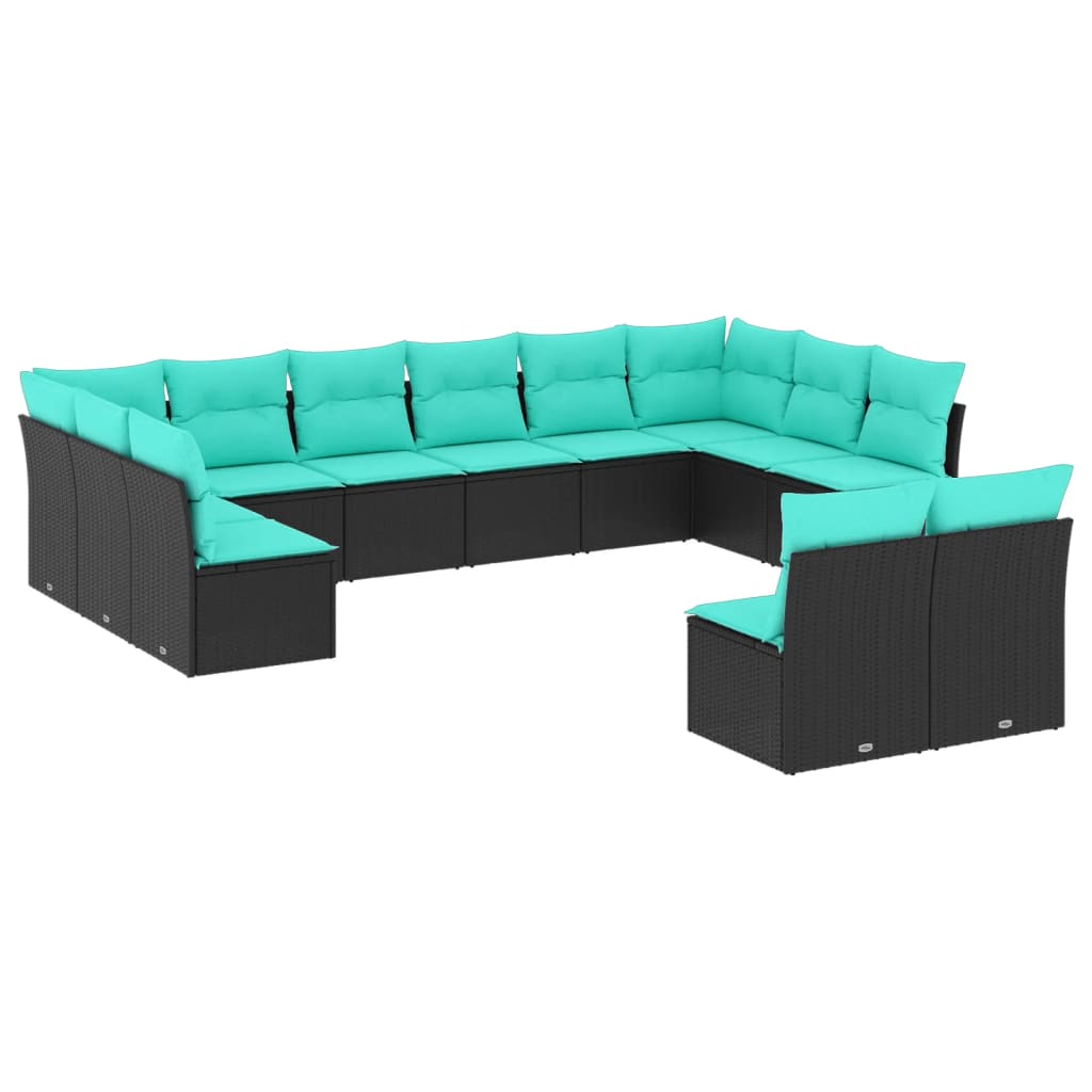 12 Piece Patio Sofa Set with Cushions Black Poly Rattan