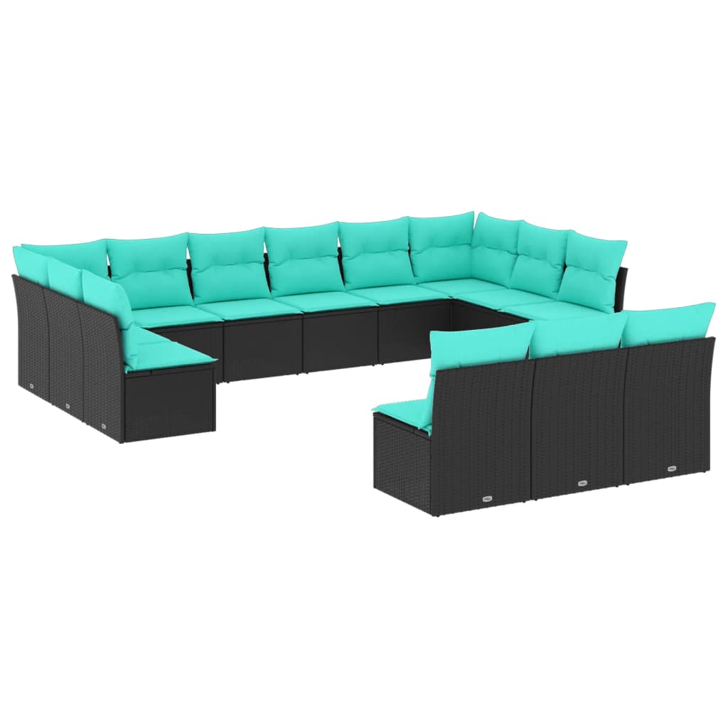 13 Piece Patio Sofa Set with Cushions Black Poly Rattan