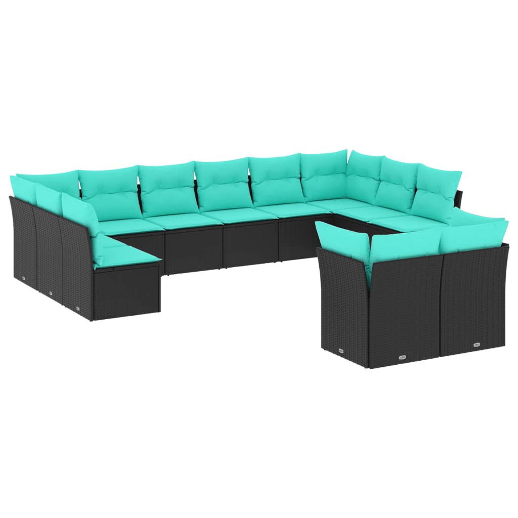 12 Piece Patio Sofa Set with Cushions Black Poly Rattan