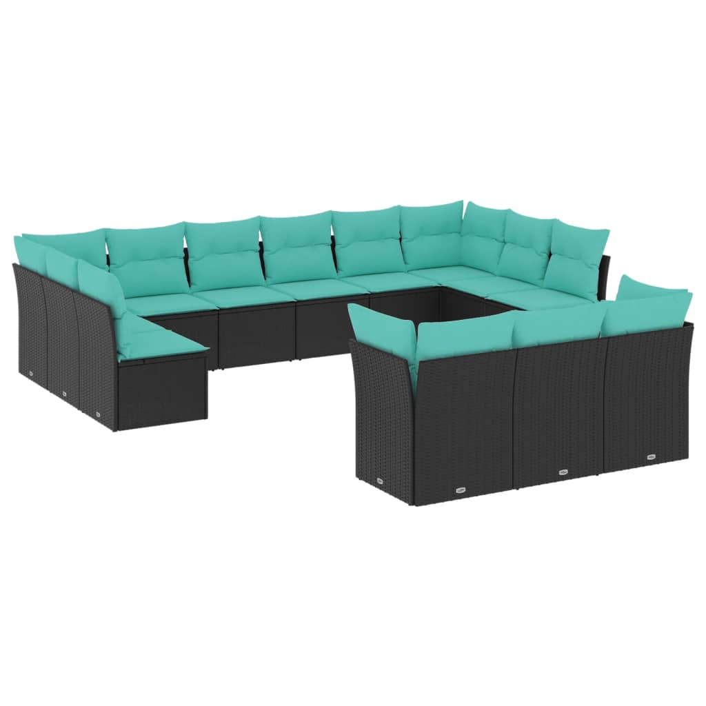 13 Piece Patio Sofa Set with Cushions Black Poly Rattan