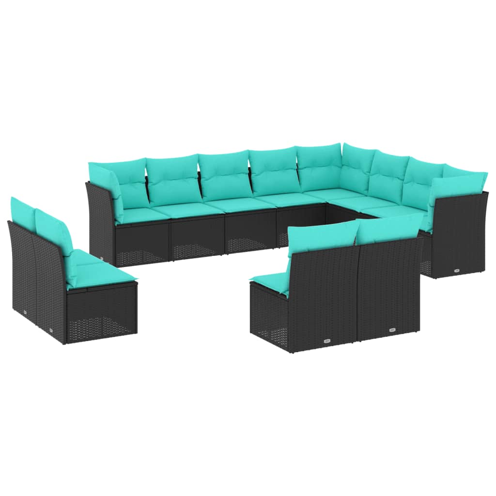 12 Piece Patio Sofa Set with Cushions Black Poly Rattan