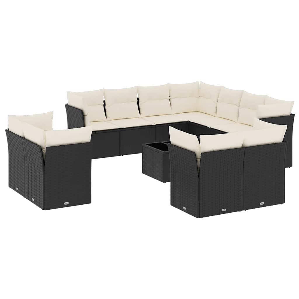 Garden Sofa Set Black PE Rattan Large Adjustable Feet