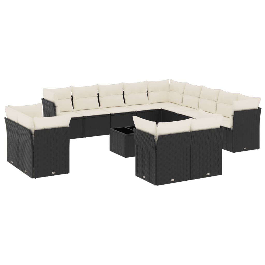 Garden Sofa Set Black PE rattan Large Adjustable Feet