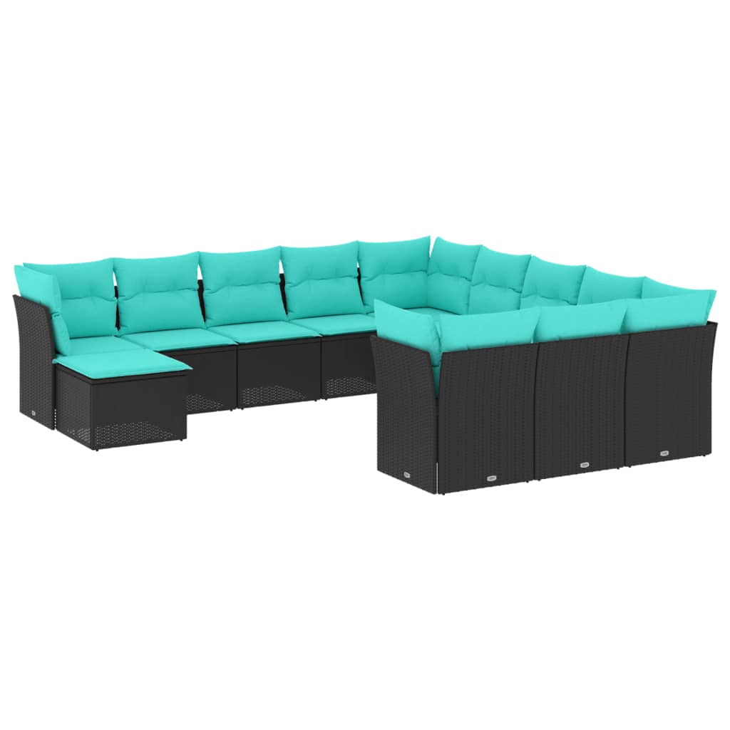 12 Piece Patio Sofa Set with Cushions Black Poly Rattan