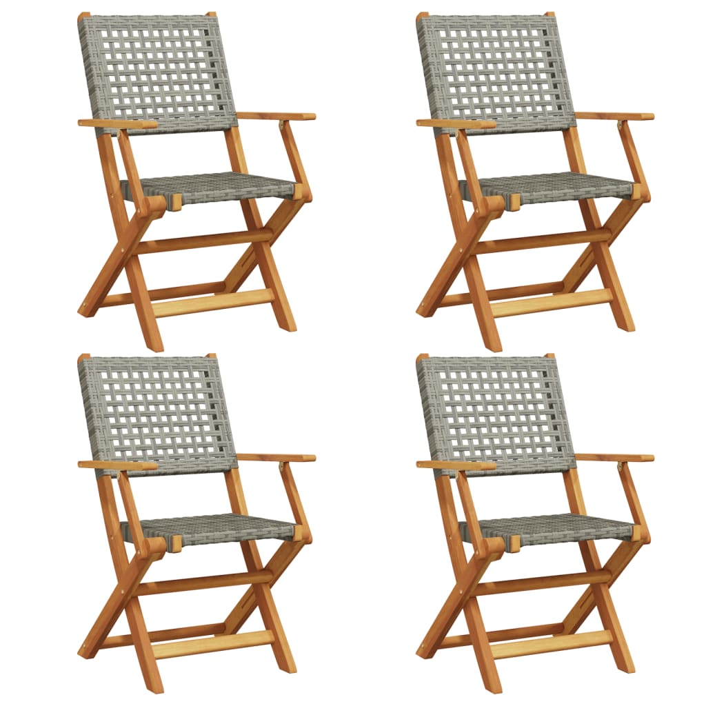 Garden Chair Set of 4 Grey Solid Acacia wood Standard Foldable