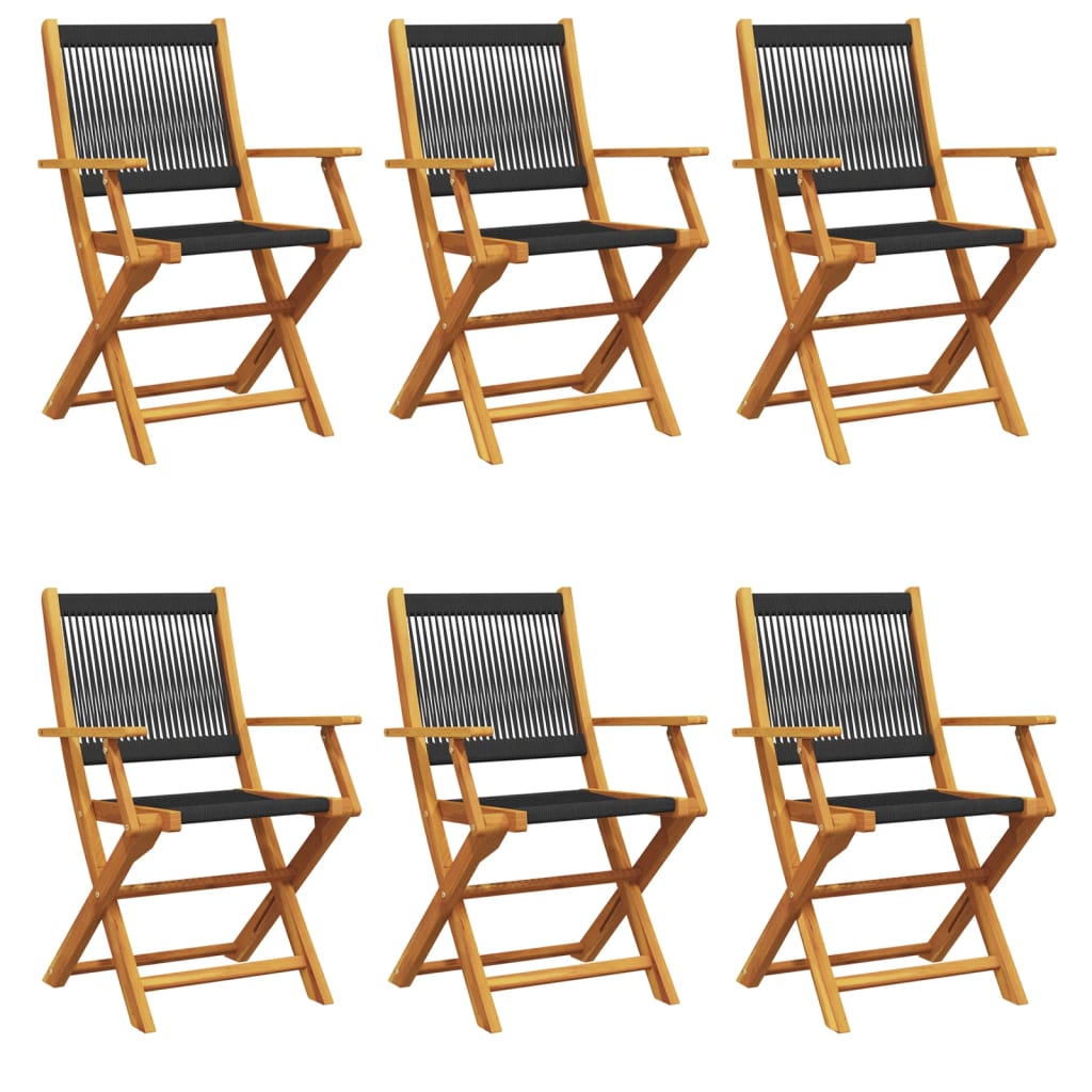 Garden Chair Set of 6 Black Solid acacia wood and polypropylene