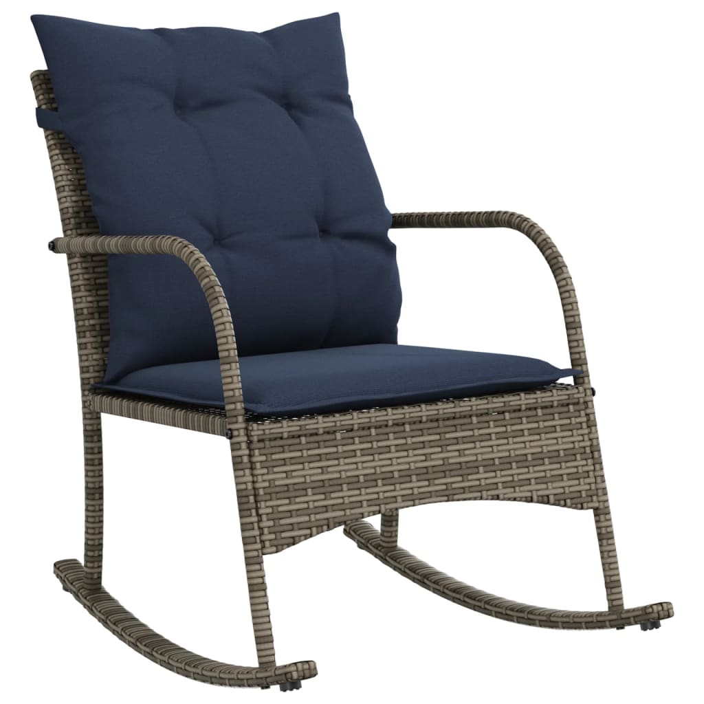 Patio Rocking Chair Grey Poly Rattan and Powder-Coated Steel Medium