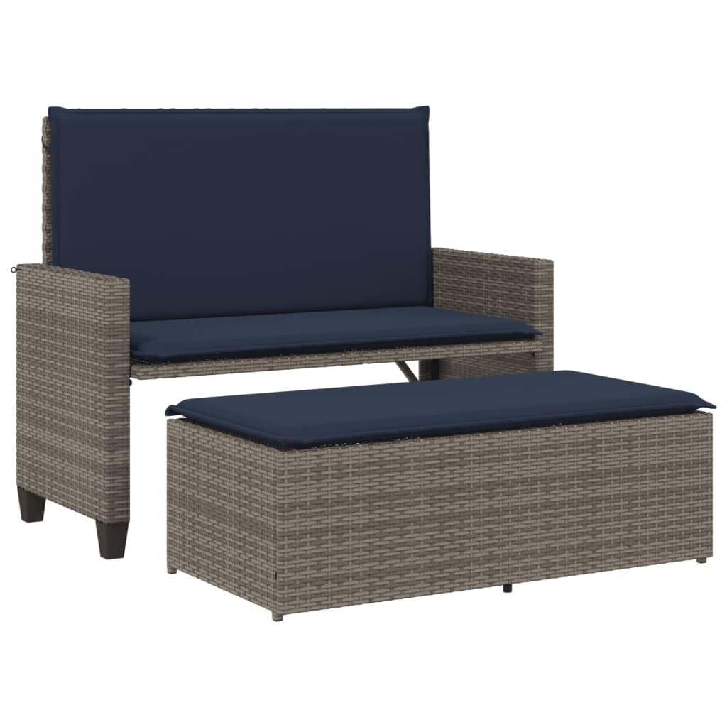 Patio Bench Gray PE rattan Compact