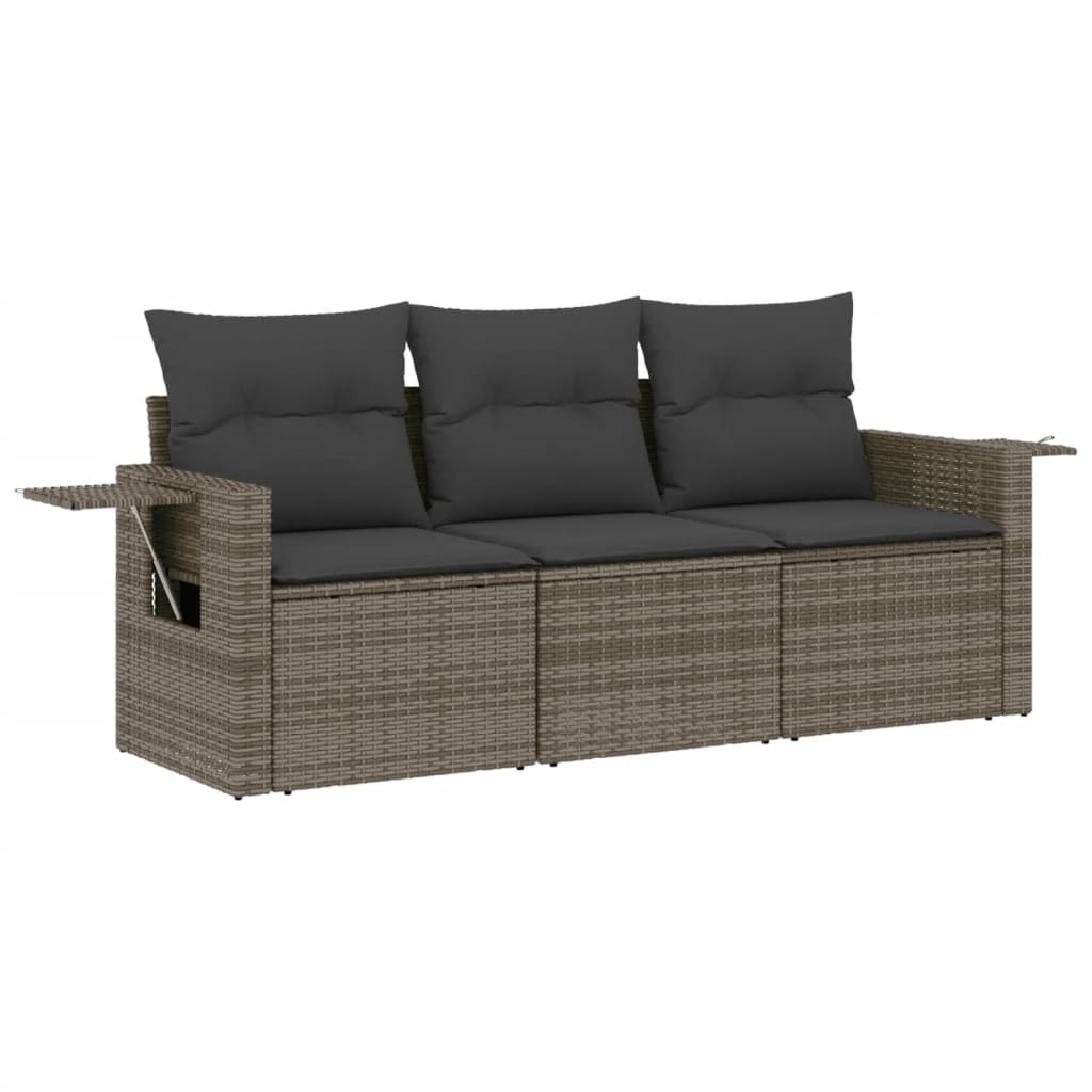 Garden Sofa Set Grey PE rattan, powder-coated steel, polyester