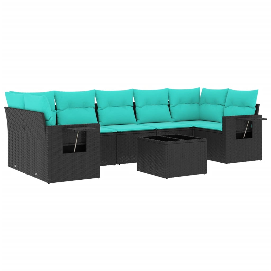 8 Piece Garden Sofa Set with Cushions Black Poly Rattan