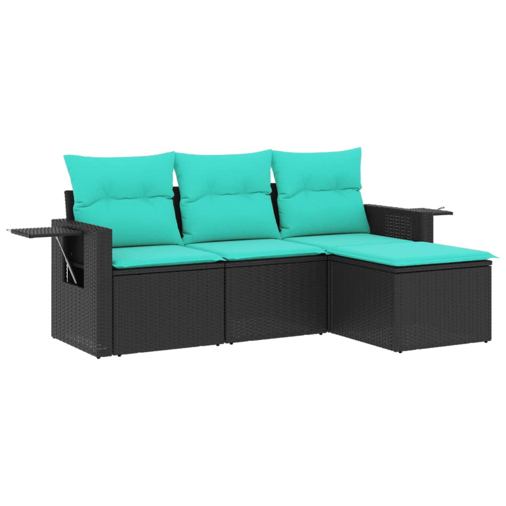 Patio Sofa Set Black PE rattan, powder-coated steel Standard