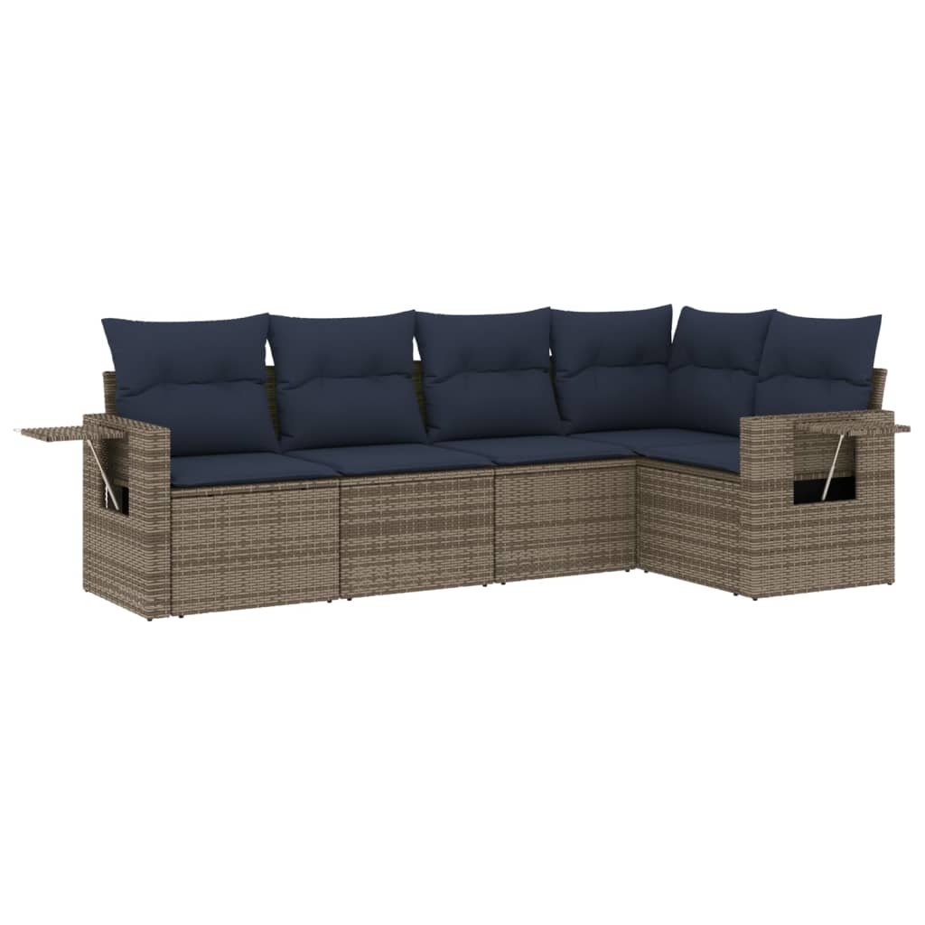 5 Piece Garden Sofa Set with Cushions Grey Poly Rattan
