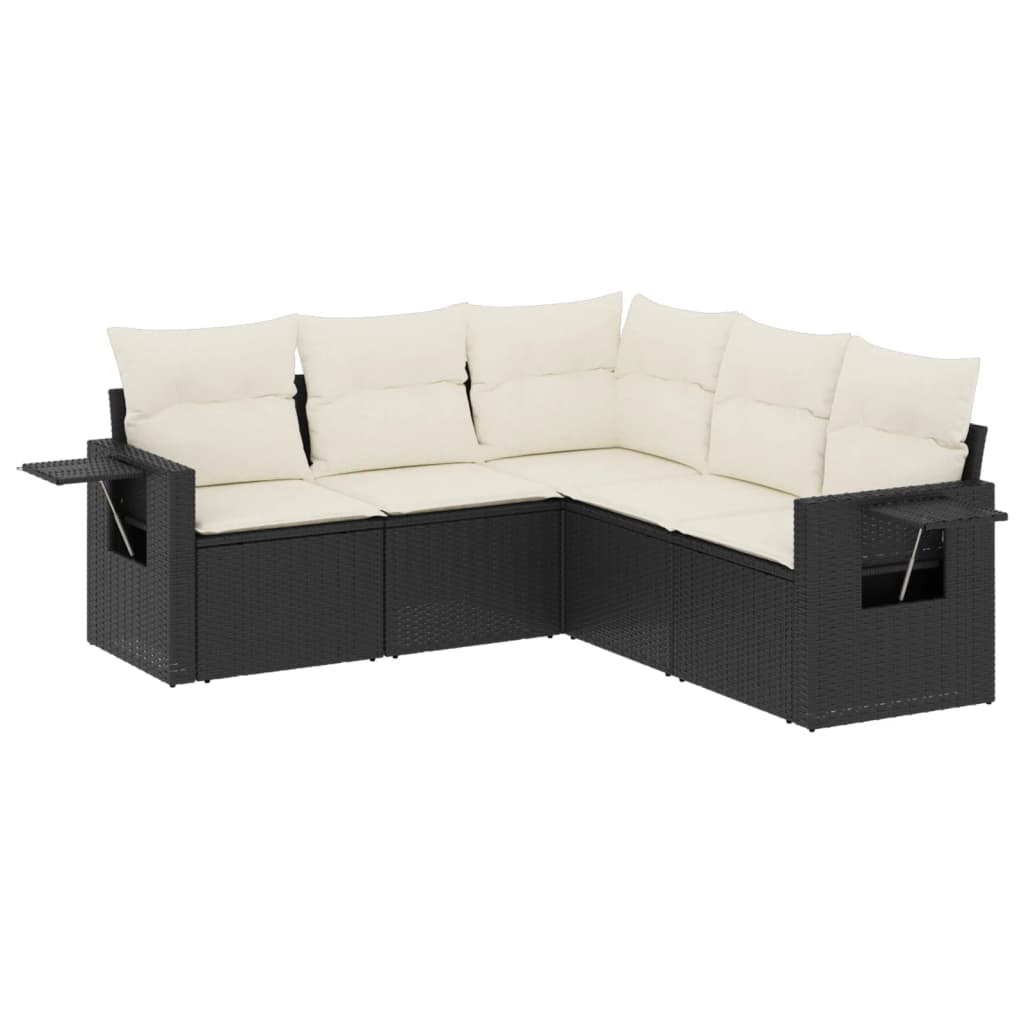 Garden Sofa Set Black and Cream White PE Rattan 5 Piece Set