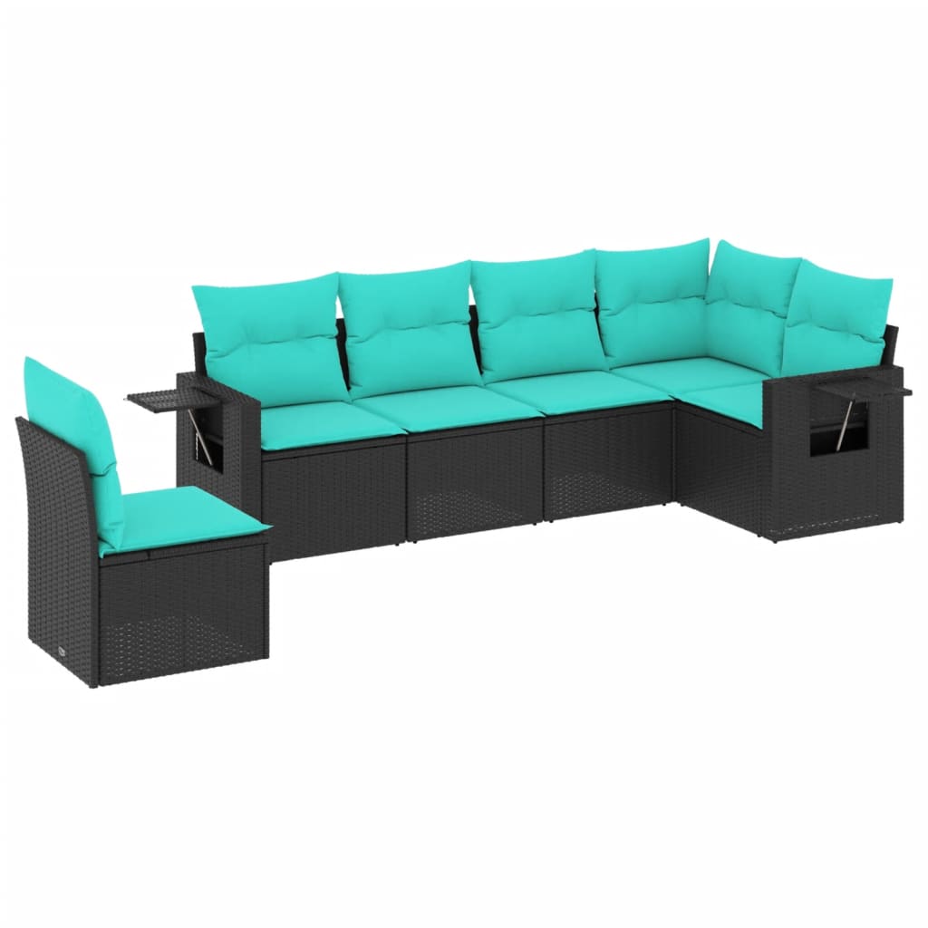 Patio Sofa Set Black PE rattan, powder-coated steel, polyester fabric