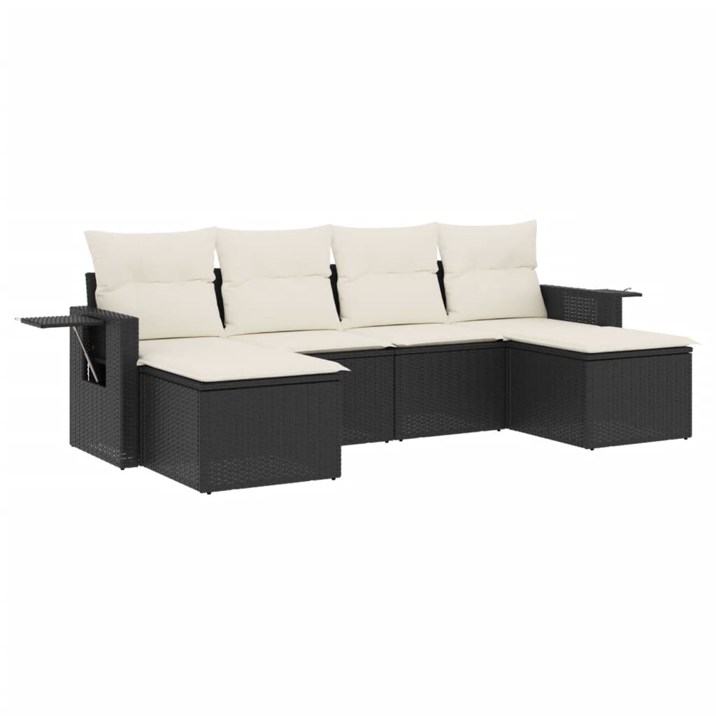 Garden Sofa Set Black PE rattan, powder-coated steel, 100% polyester