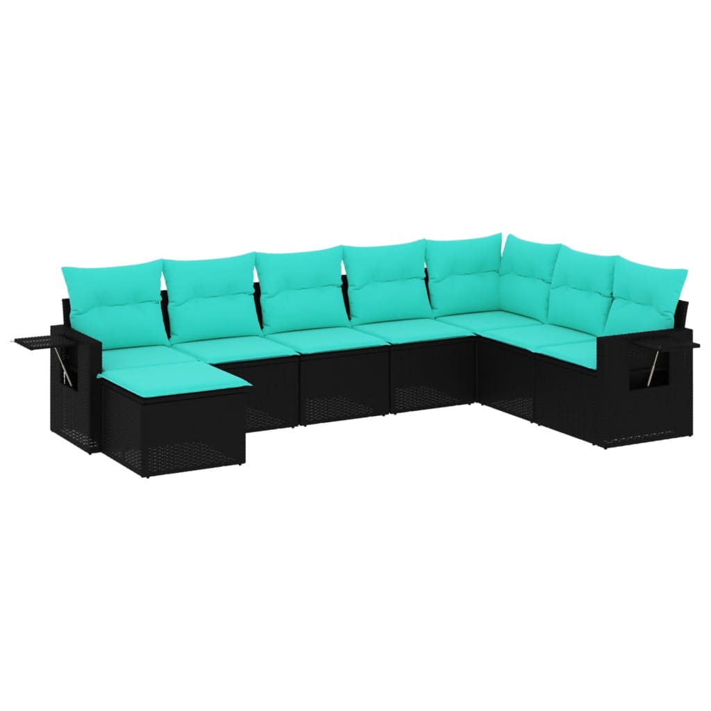 Patio Sofa Set Black frame with blue cushions